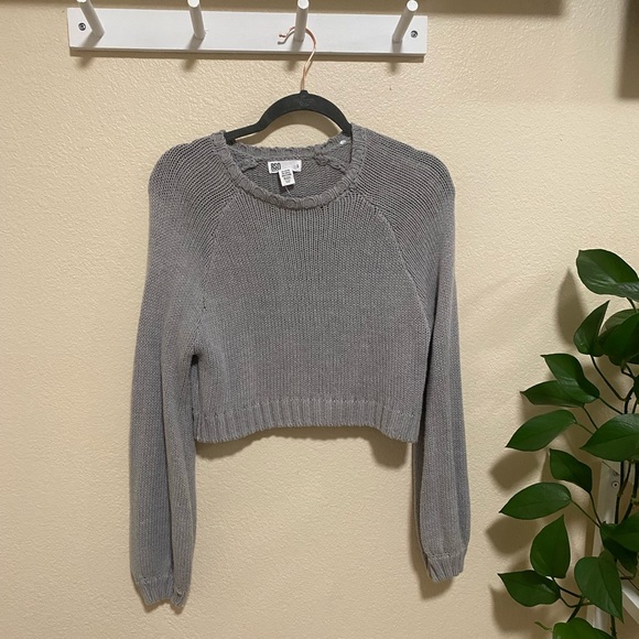 RSQ Balloon Sleeve Womens Gray Crop Sweater - Picture 2 of 5